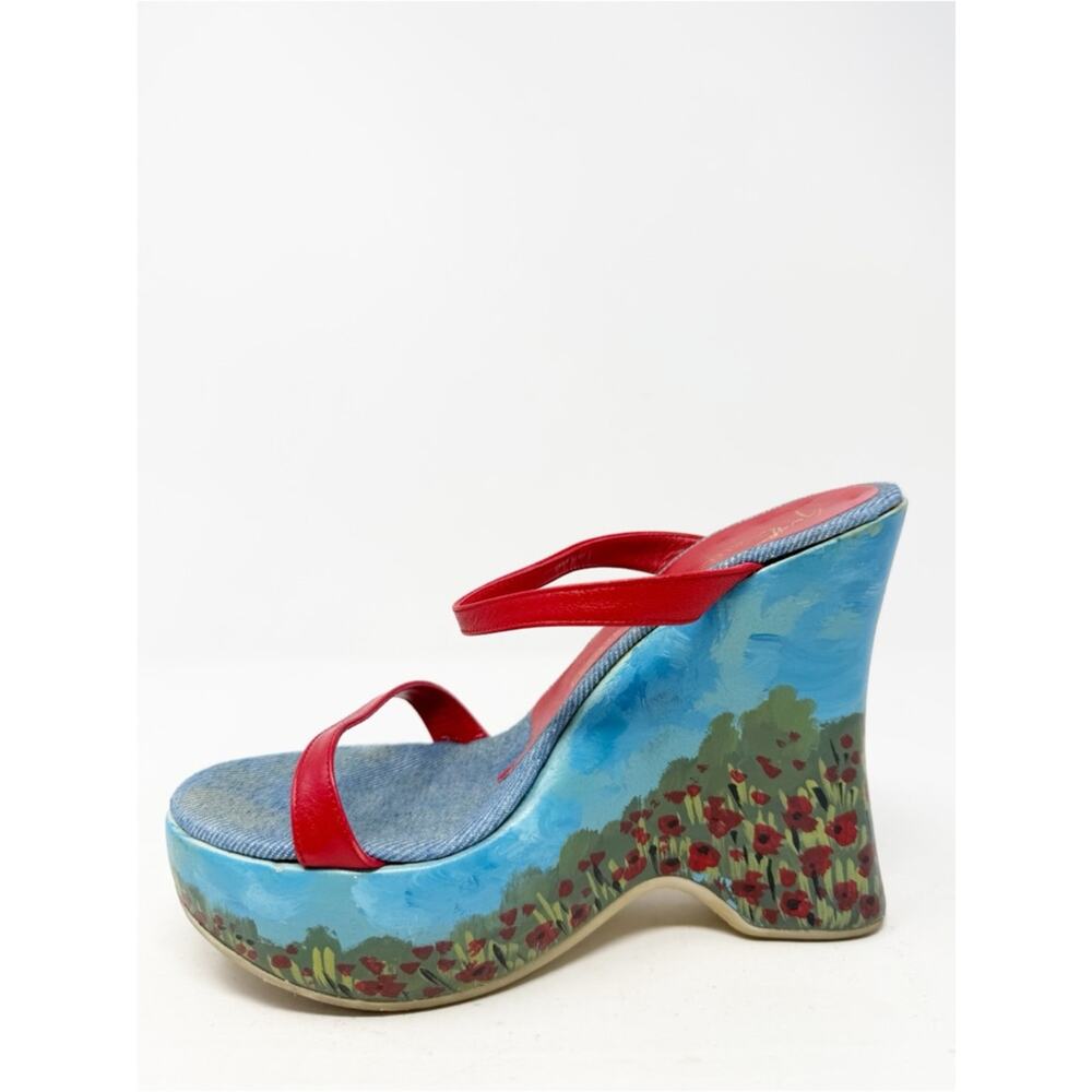 Giuseppe Zanotti Poppy Garden Blue Clouded Sky Platform Wedge Sandals Size 37.5 - Picture 6 of 10